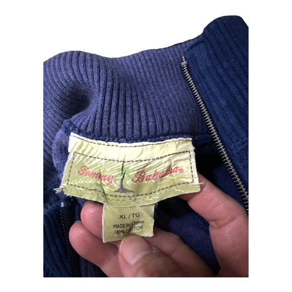 Tommy Bahama Men's Navy Blue 1/4 Zip 100%  Cotton Pullover Sweatshirt XL - Picture 12 of 12